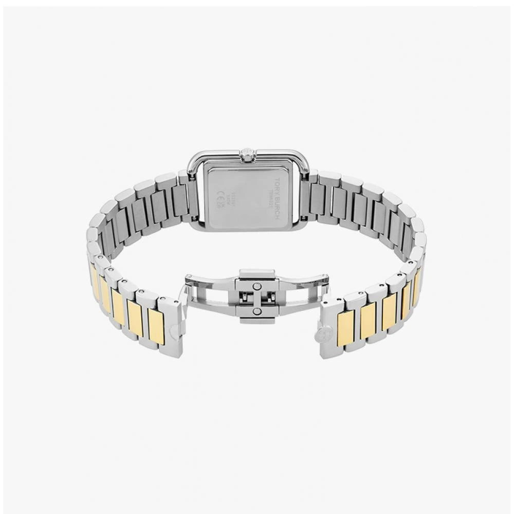 Tory Burch Kira Square Ivory Dial Two-Tone Stainless Steel Ladies Watch – TBW6021