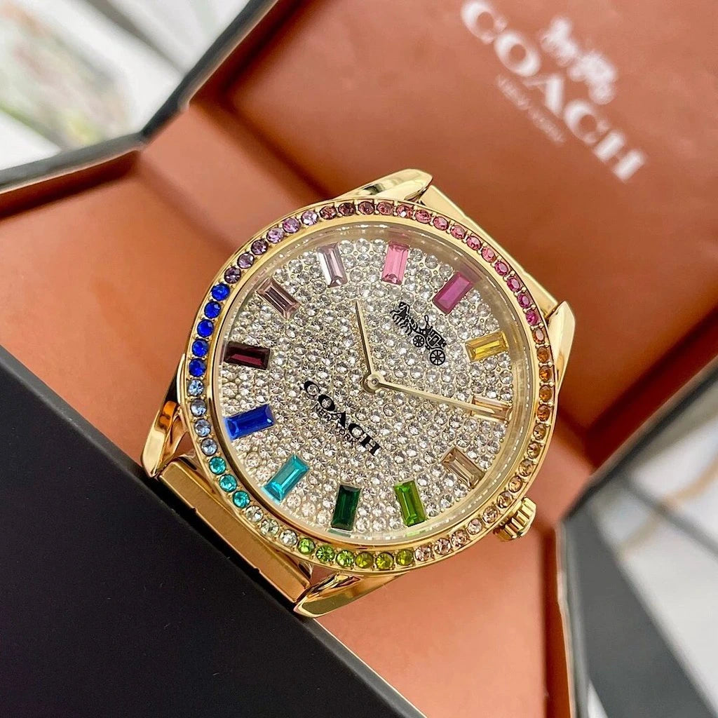 Coach Preston Rainbow Crystal Gold-Tone Ladies Watch – 14503657