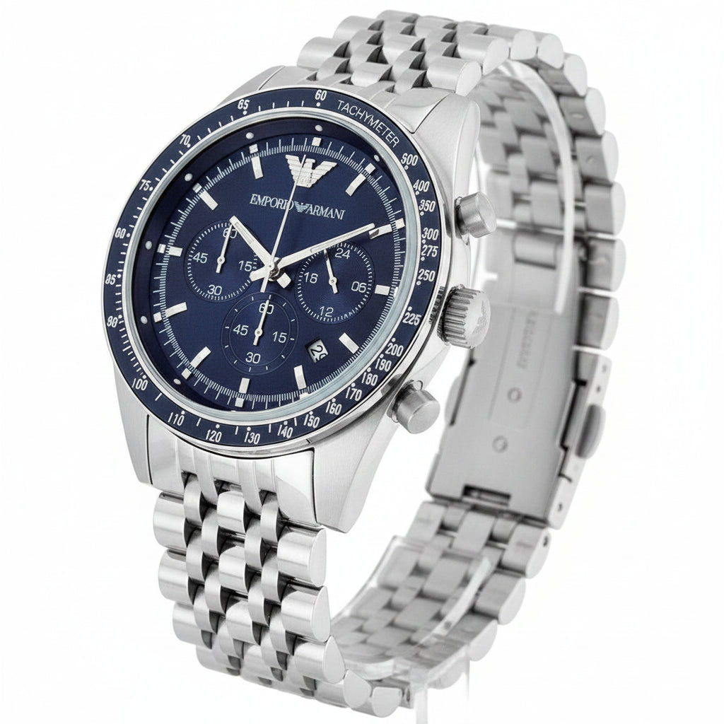 Emporio Armani Sportivo Chronograph Blue Dial Stainless Steel Men's Watch – AR6072