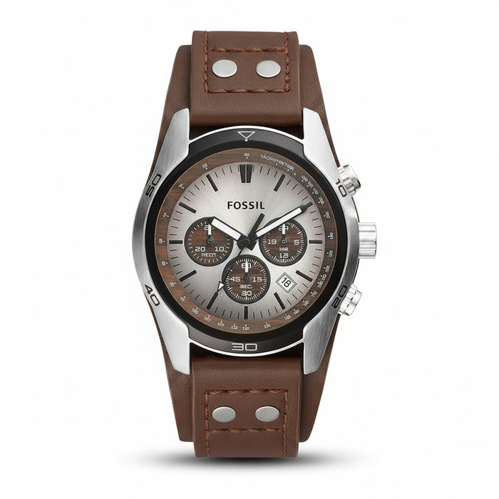 Fossil Coachman Chronograph Brown Dial Brown Leather Strap Men's Watch – CH2565