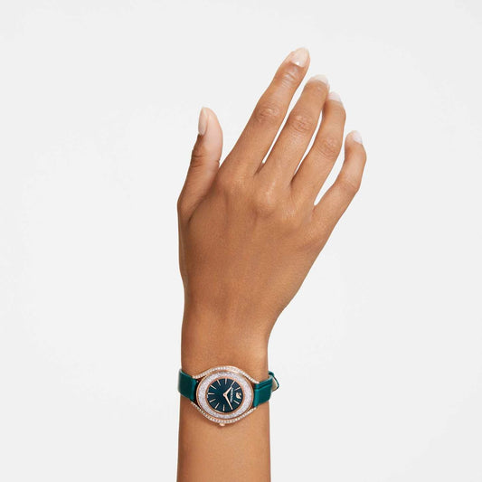 Swarovski Crystalline Aura Green Dial Green Leather Strap Ladies Watch – 5644078