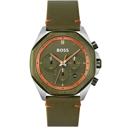 Hugo Boss Cloud Green Chronograph Leather Strap Men's Watch – 1514018