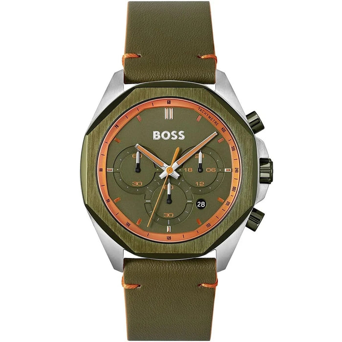 Hugo Boss Cloud Green Chronograph Leather Strap Men's Watch – 1514018