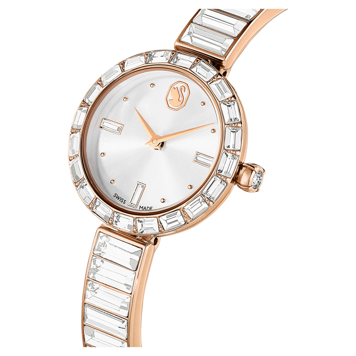 Swarovski Matrix White Dial Rose Gold-Tone Crystal Bangle Watch – 5677484