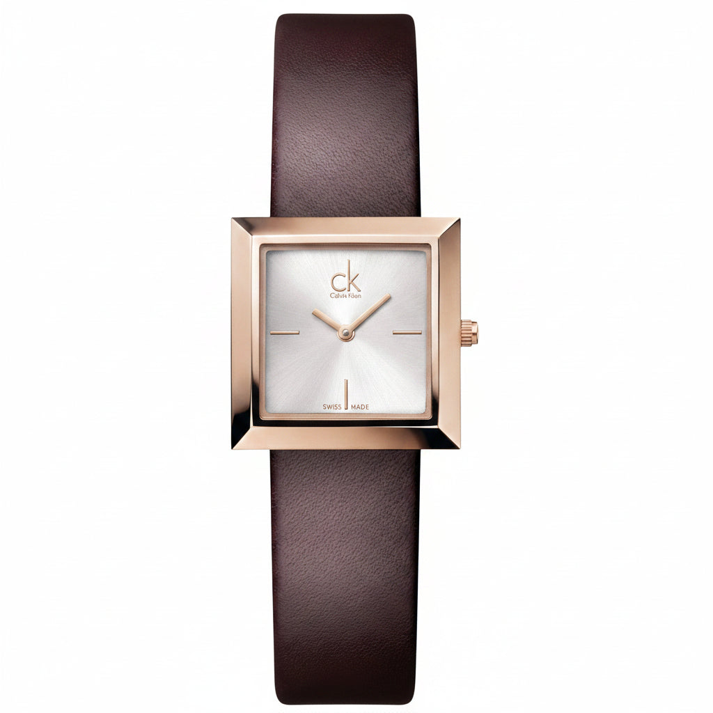 Calvin Klein Mark Silver Dial Brown Leather Strap Ladies Watch – K3R236G6