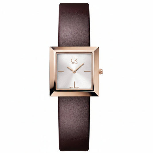 Calvin Klein Mark Silver Dial Brown Leather Strap Ladies Watch – K3R236G6