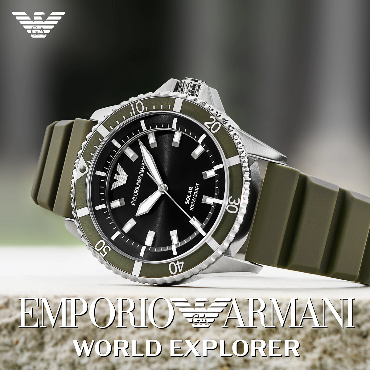 Emporio Armani World Explorer Black Dial Solar Men's Watch – AR11699