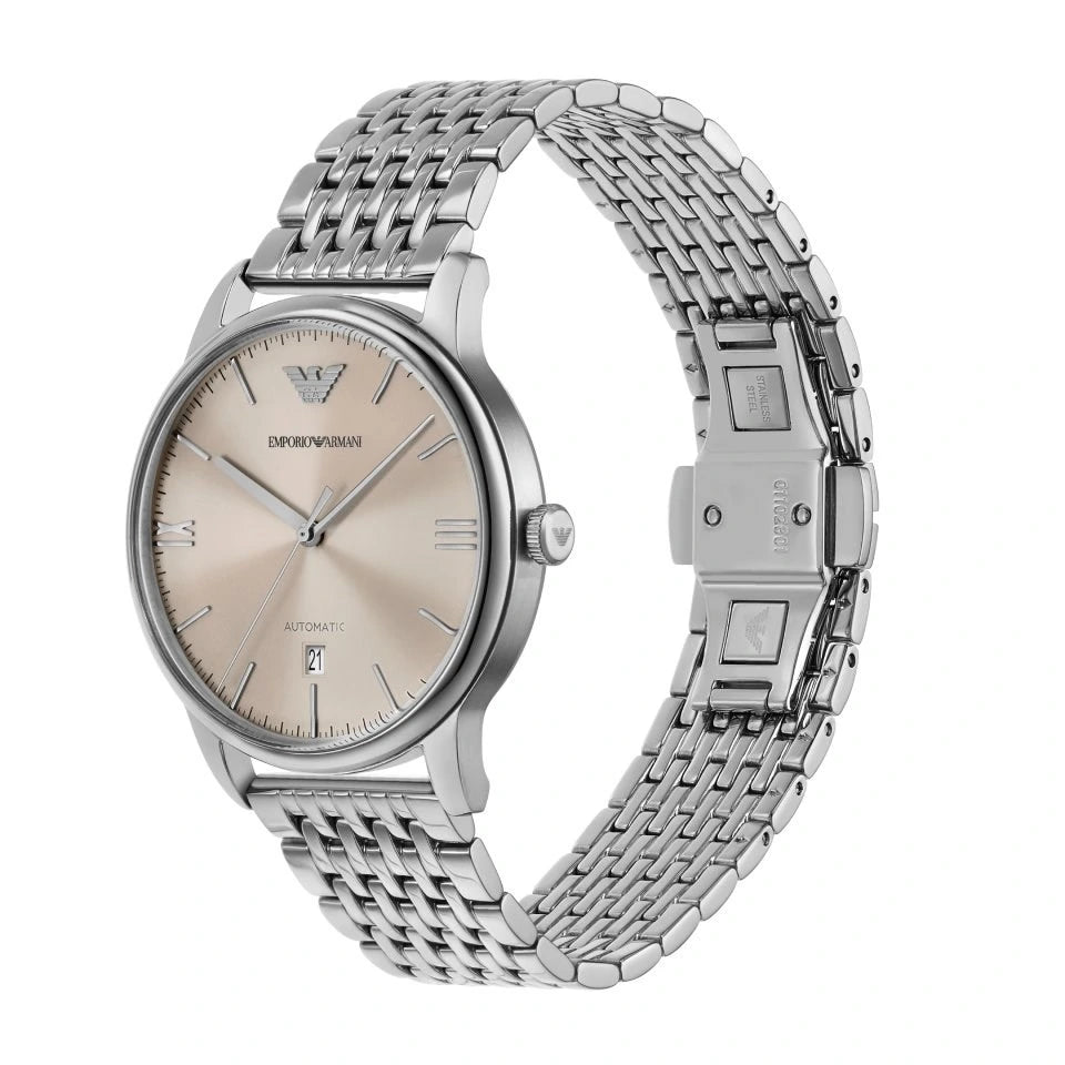 Emporio Armani Automatic Eggshell Sunray Dial Stainless Steel Men's Watch – AR60082