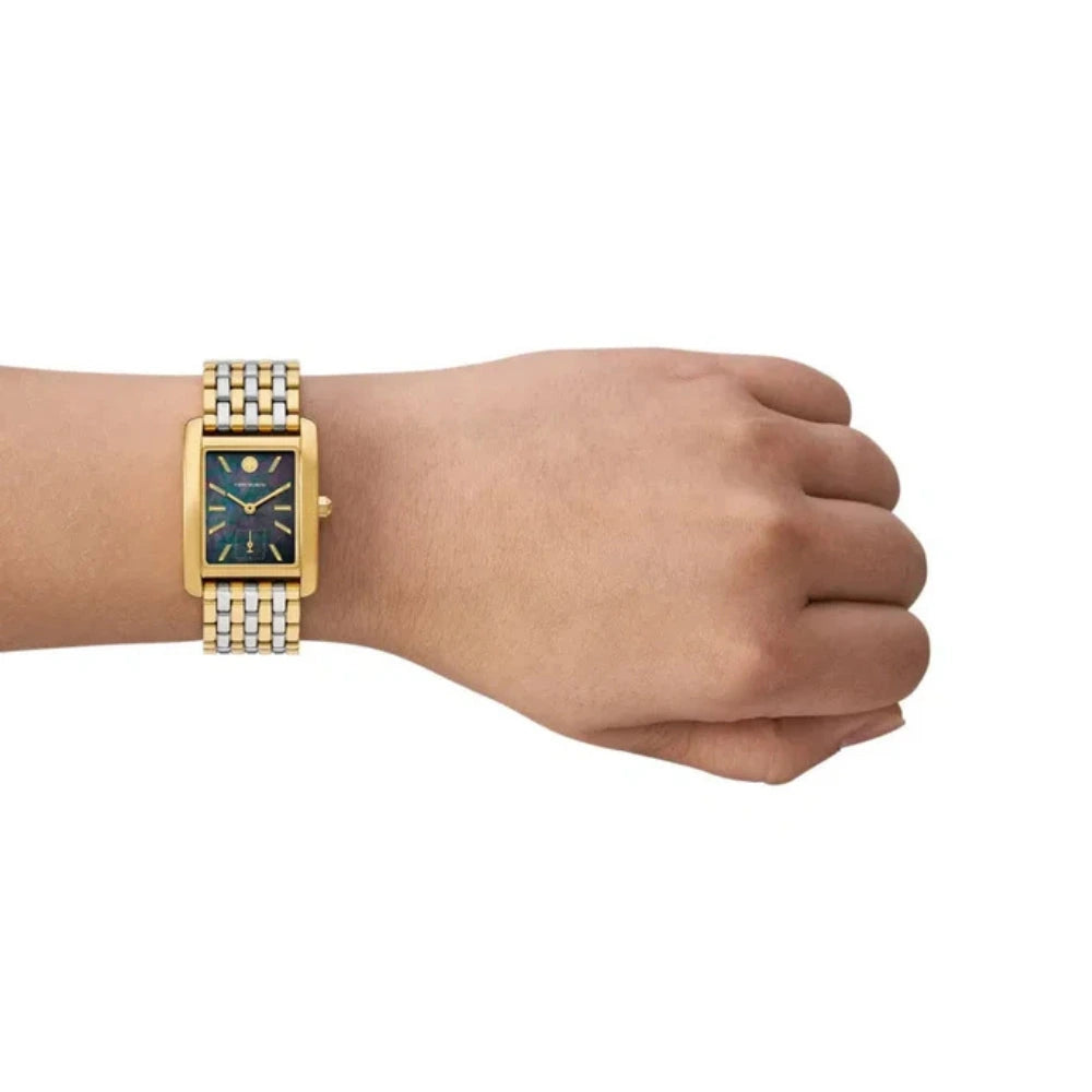 Tory Burch Eleanor Black Tinted Mother-of-Pearl Dial Two-Tone Stainless Steel Ladies Watch – TBW1084