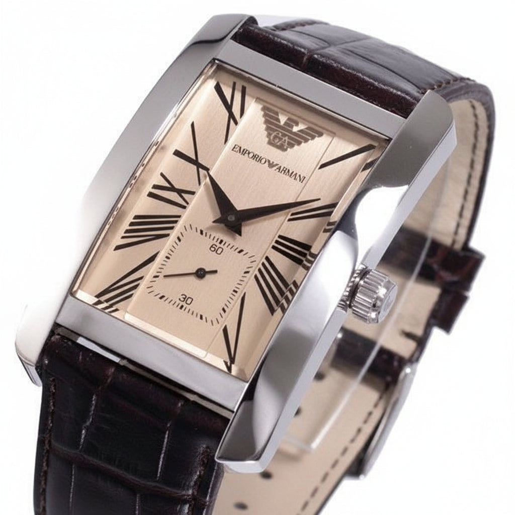 Emporio Armani Classic Beige Dial Brown Leather Strap Men's Watch – AR0154