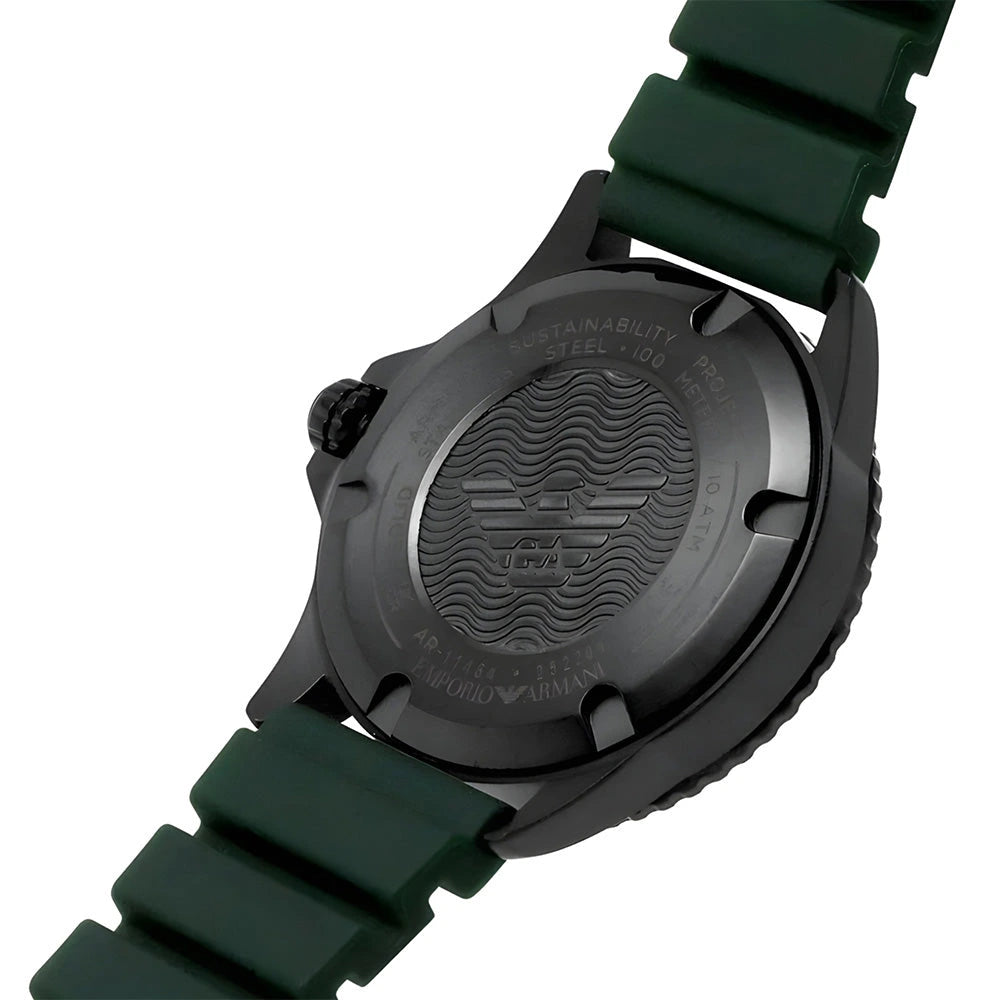 Emporio Armani Diver Black Dial Green Silicone Men's Watch – AR11464
