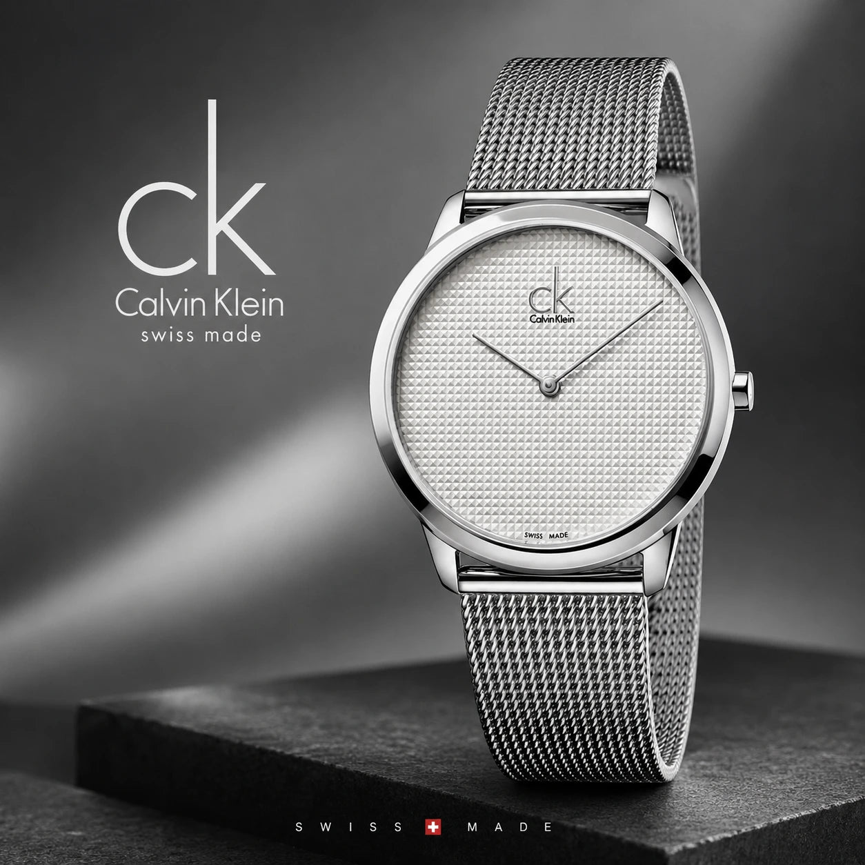 Calvin Klein Minimal Silver Dial Stainless Steel Mesh Men's Watch – K3M2112Y