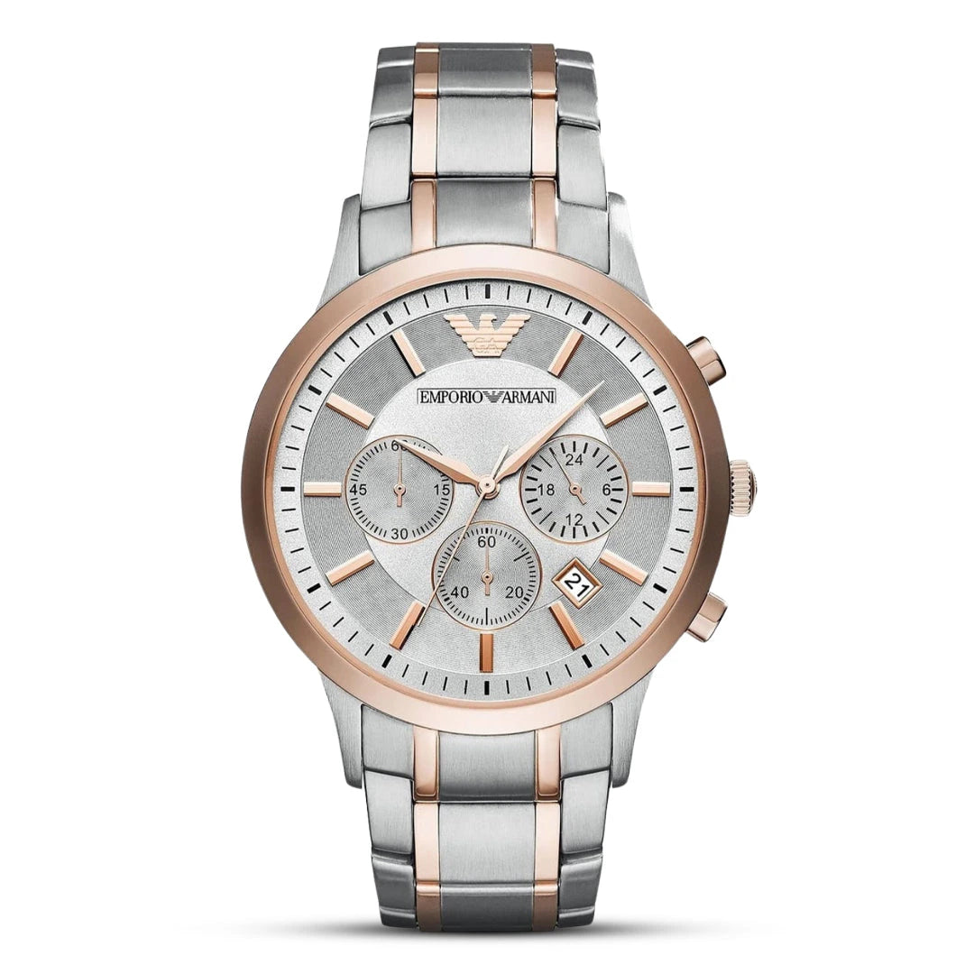 Emporio Armani Renato Chronograph Grey Dial Two-Tone Stainless Steel Men's Watch – AR11077