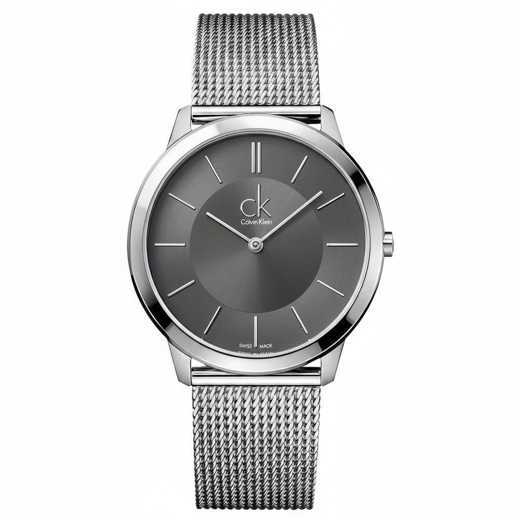 Calvin Klein Minimal Grey Dial Silver Mesh Bracelet Men's Watch – K3M21124