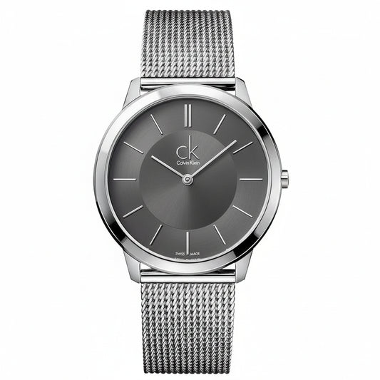 Calvin Klein Minimal Grey Dial Silver Mesh Bracelet Men's Watch – K3M21124