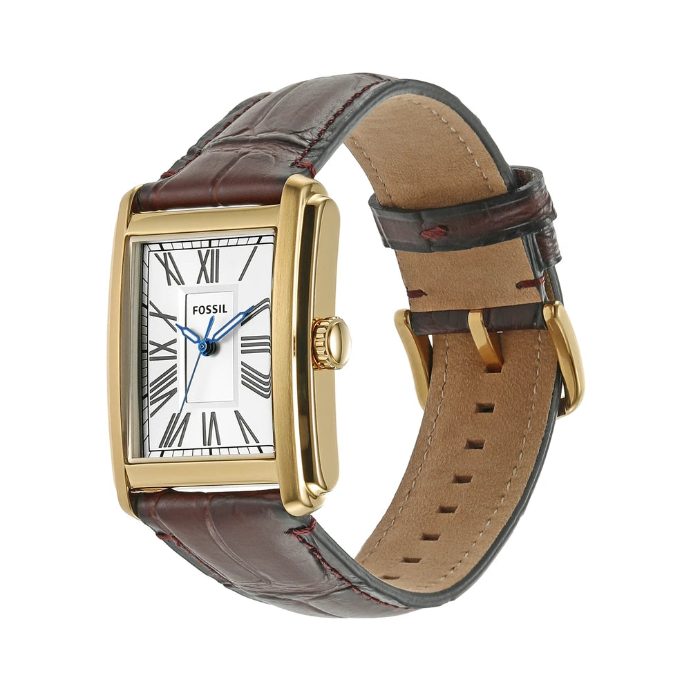 Fossil Carraway 30mm Silver Dial Brown Croco Leather Men's Watch – FS6011