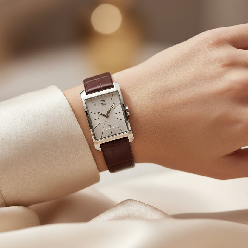 Calvin Klein Window Silver Dial Brown Leather Ladies Watch – K2M23126