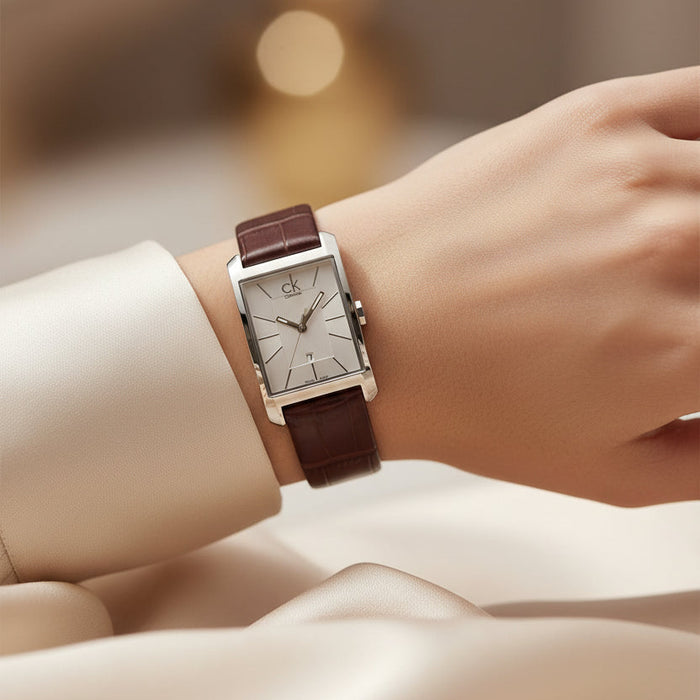 Calvin Klein Window Silver Dial Brown Leather Ladies Watch – K2M23126
