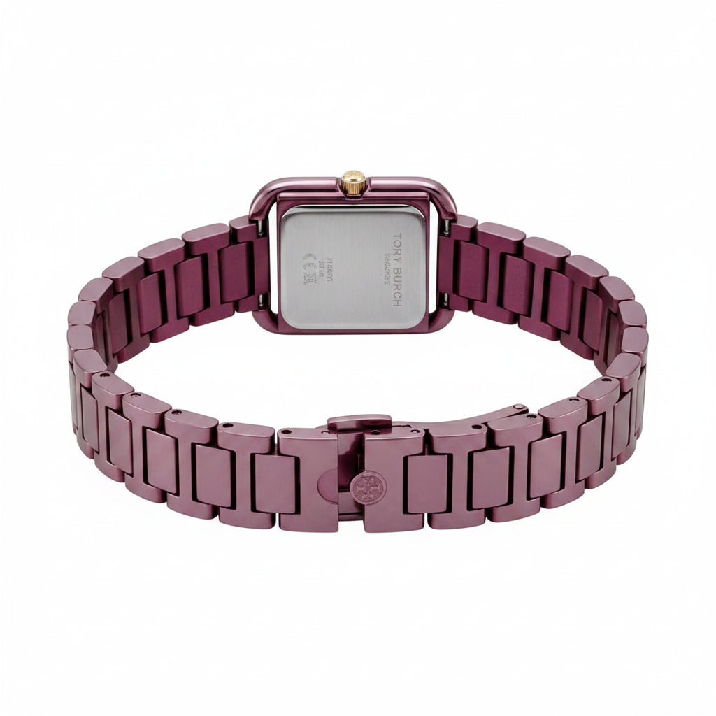 Tory Burch Kira Square Purple Dial Gold-Tone Stainless Steel Ladies Watch – TBW6024