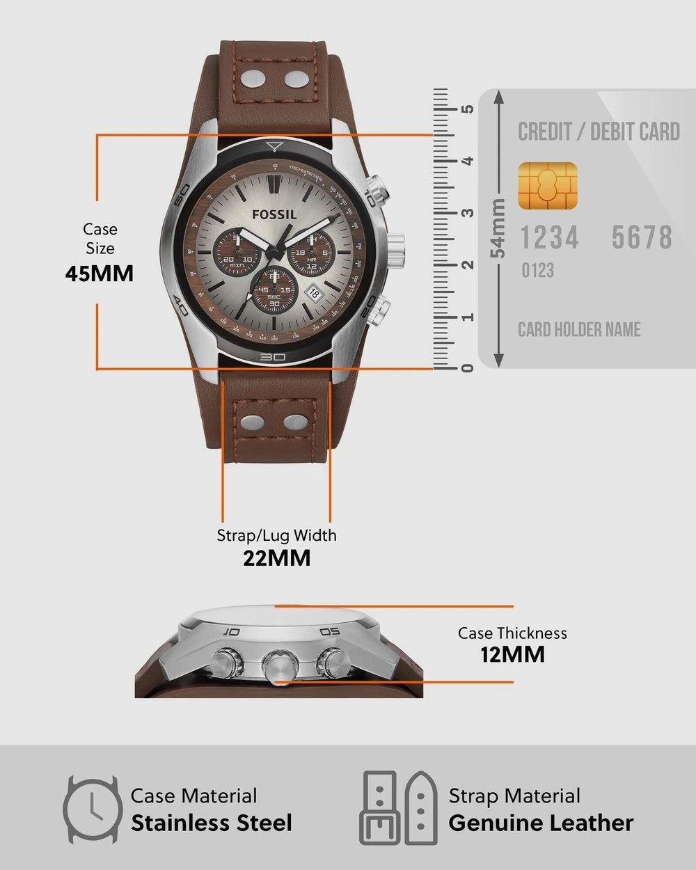 Fossil Coachman Chronograph Brown Dial Brown Leather Strap Men's Watch – CH2565