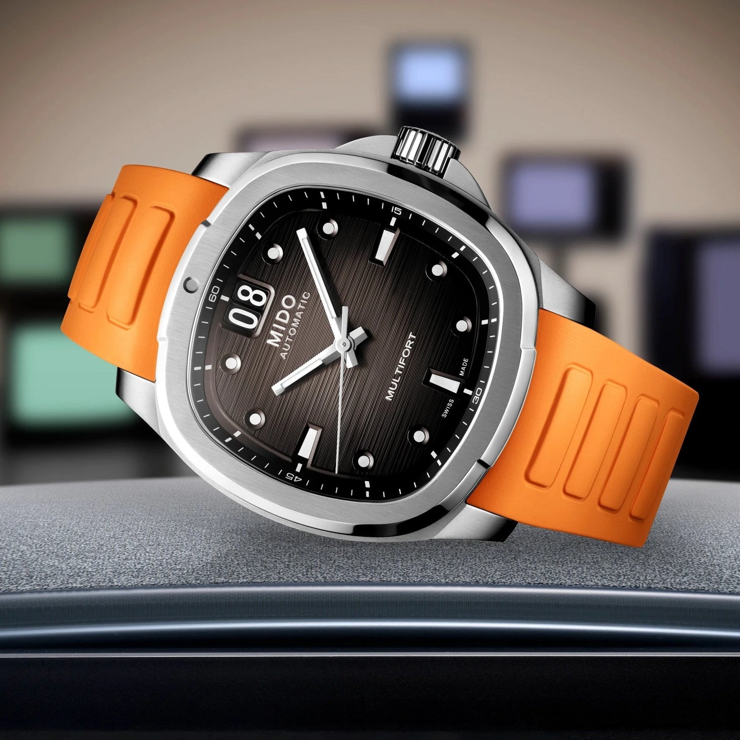 MIDO Multifort TV Big Date Grey Dial Orange Rubber Strap Men's Watch – M049.526.17.081.00