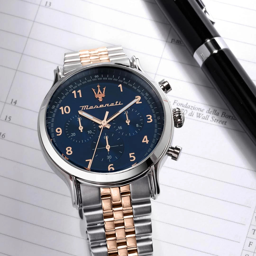Maserati Epoca Limited Edition Blue Sunray Dial Two-Tone Stainless Steel Chronograph Men's Watch – R8873618021