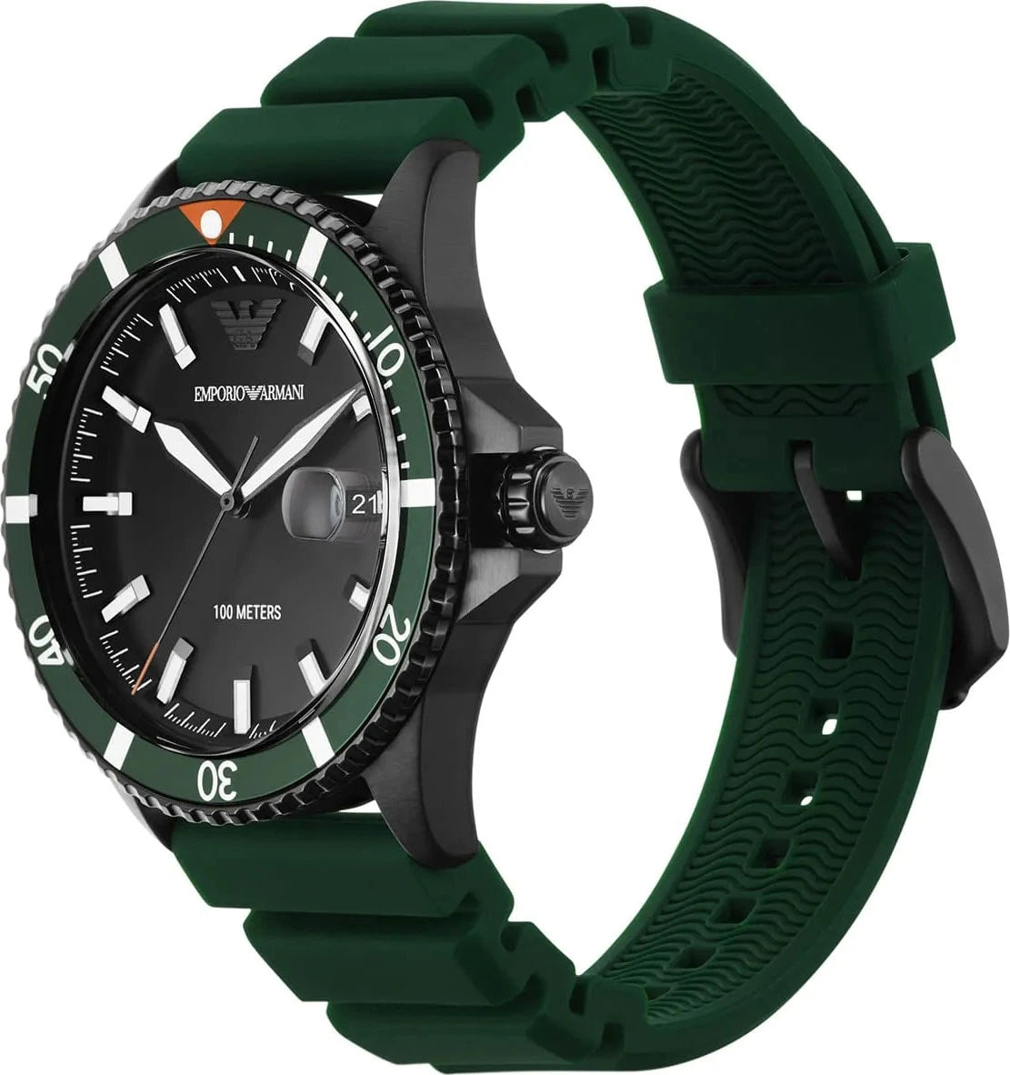 Emporio Armani Diver Black Dial Green Silicone Men's Watch – AR11464