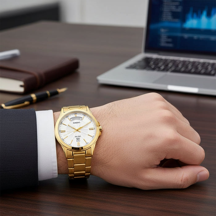 Casio MTP-1381GD-7AVDF Gold-Tone Day-Date Men's Watch
