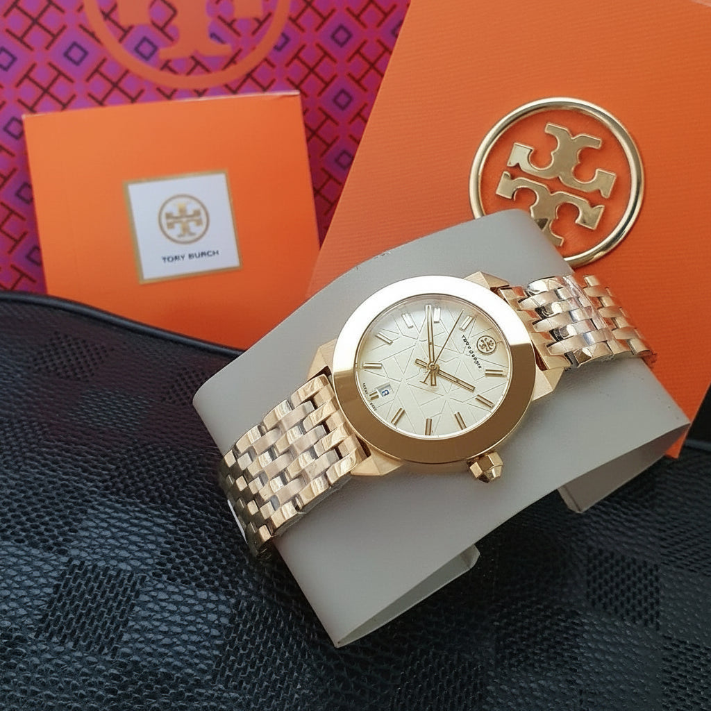 Tory Burch Whitney Ivory Dial Gold-Tone Stainless Steel Ladies Watch – TBW8000