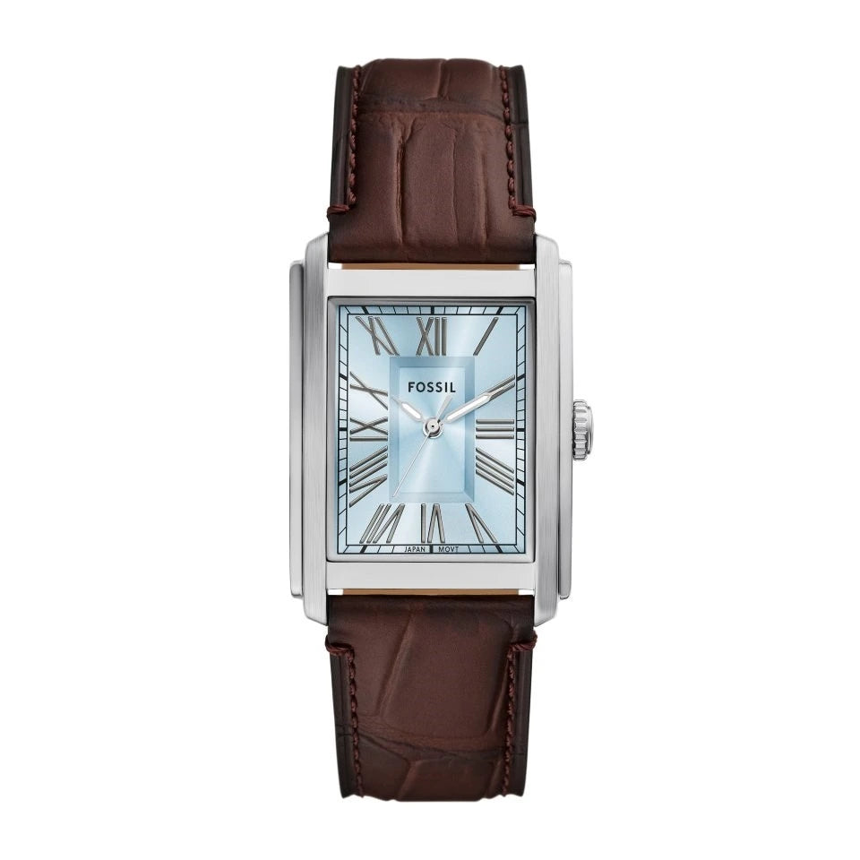 Fossil Carraway Blue Sunray Dial Brown Croco Leather Strap Men's Watch – FS6110