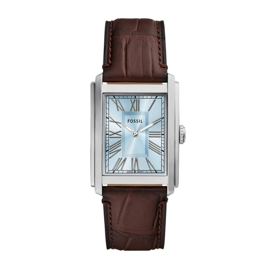 Fossil Carraway Blue Sunray Dial Brown Croco Leather Strap Men's Watch – FS6110
