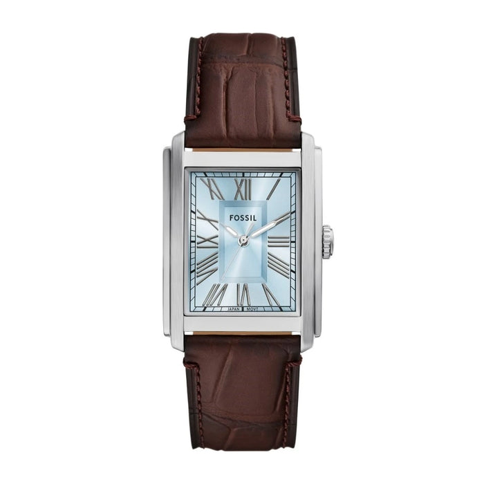 Fossil Carraway Blue Sunray Dial Brown Croco Leather Strap Men's Watch – FS6110