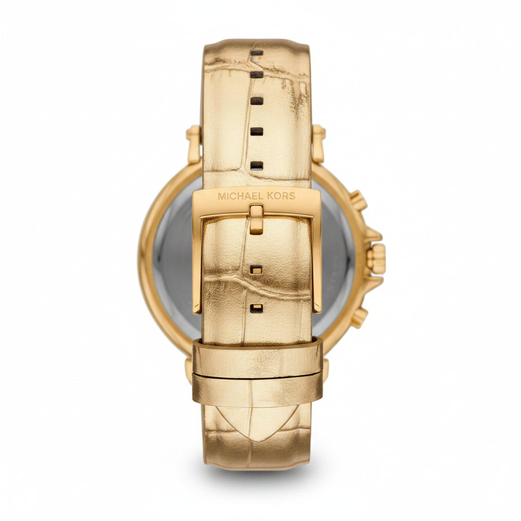 Michael Kors Oversized Maren Gold-Tone Chronograph Gold Leather Ladies Watch – MK7508