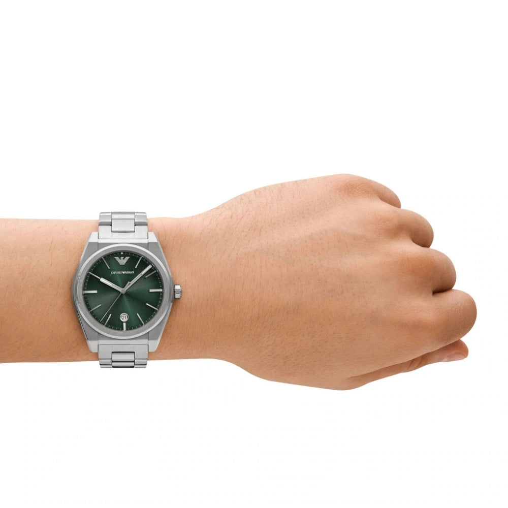 Emporio Armani Federico Green Dial Silver Stainless Steel Men's Watch – AR11621