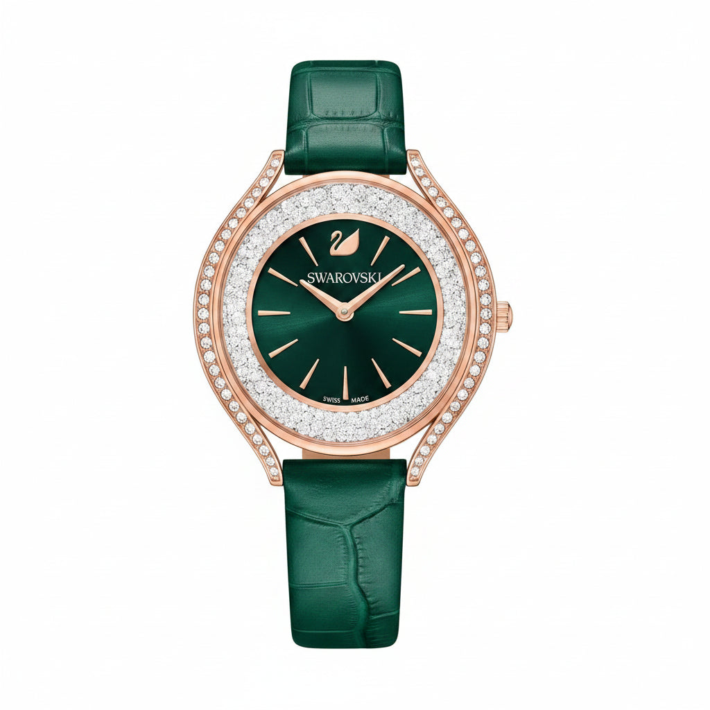 Swarovski Crystalline Aura Green Dial Green Leather Strap Ladies Watch – 5644078