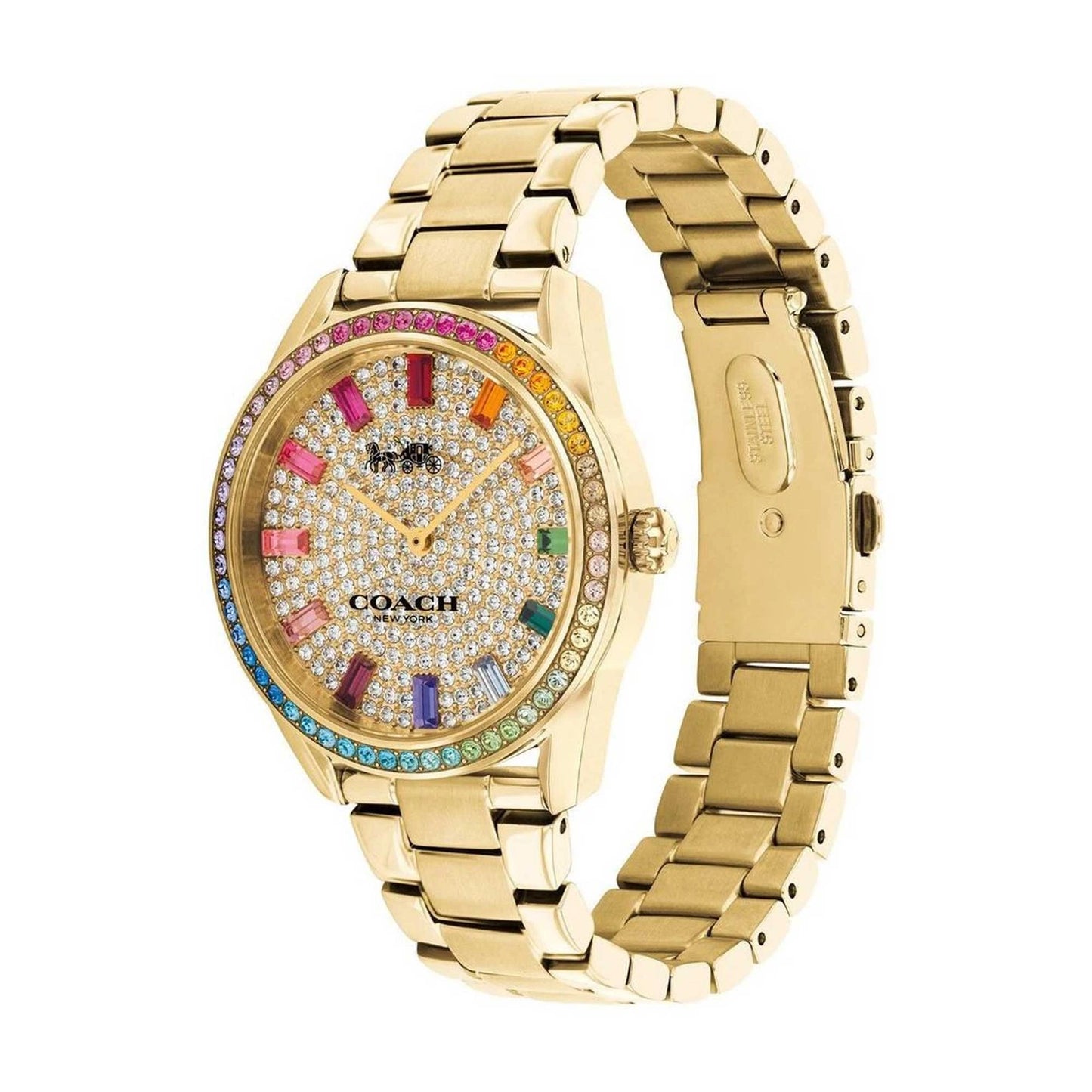 Coach Preston Rainbow Crystal Gold-Tone Ladies Watch – 14503657