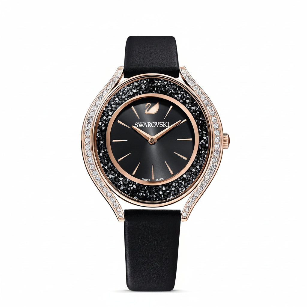 Swarovski Crystalline Aura Black Dial Black Leather Strap Ladies Watch – 5558634
