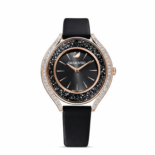 Swarovski Crystalline Aura Black Dial Black Leather Strap Ladies Watch – 5558634