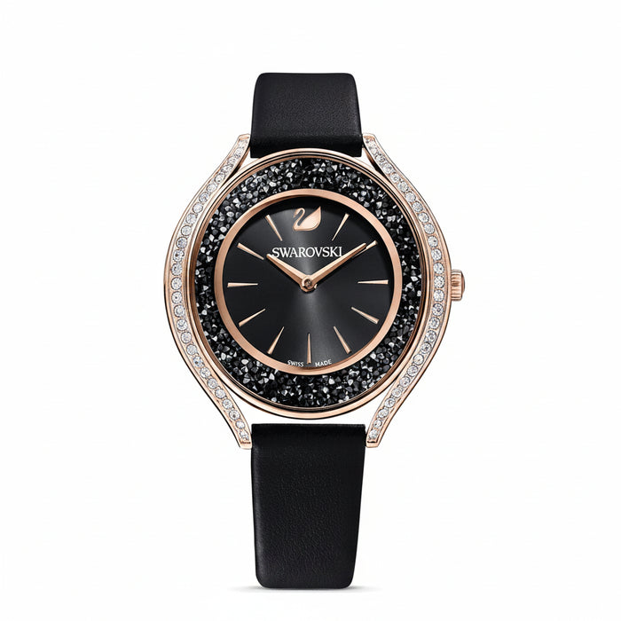 Swarovski Crystalline Aura Black Dial Black Leather Strap Ladies Watch – 5558634
