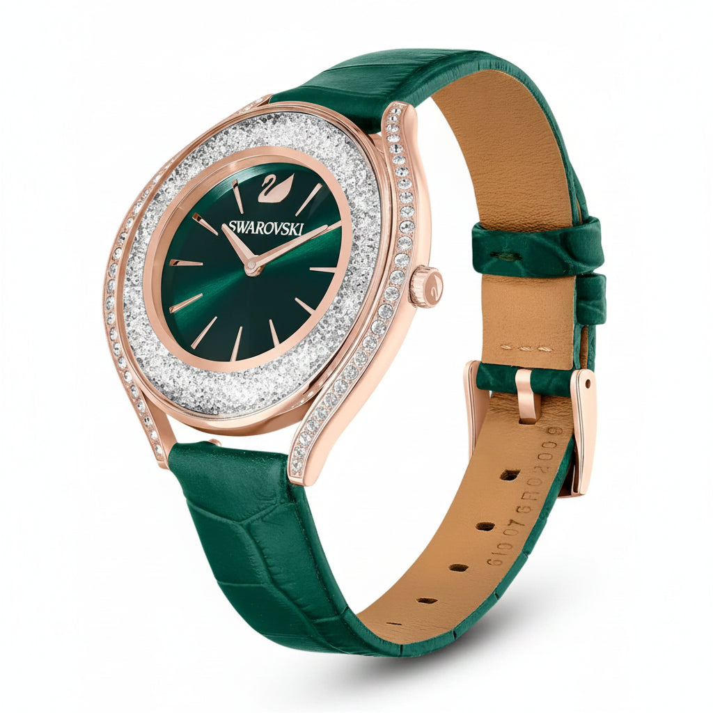 Swarovski Crystalline Aura Green Dial Green Leather Strap Ladies Watch – 5644078