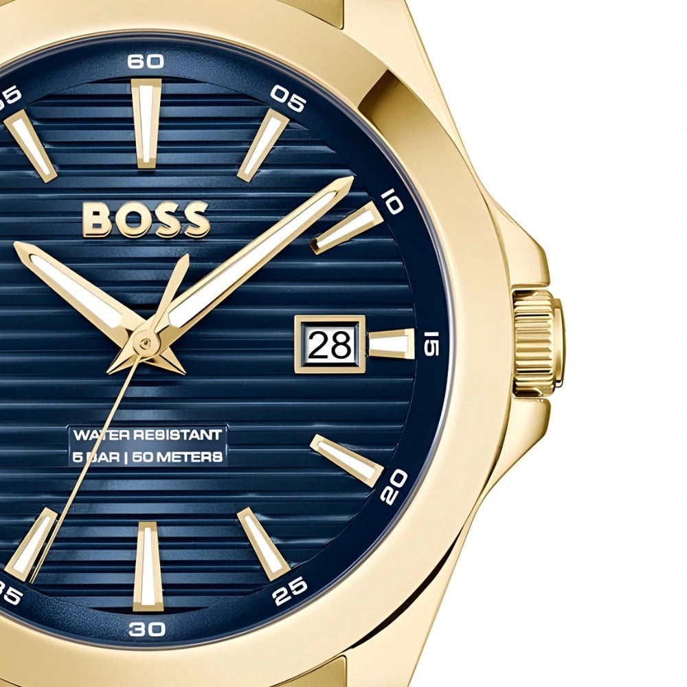 BOSS Strike Blue Dial Gold-Tone Stainless Steel Men's Watch – 1514172