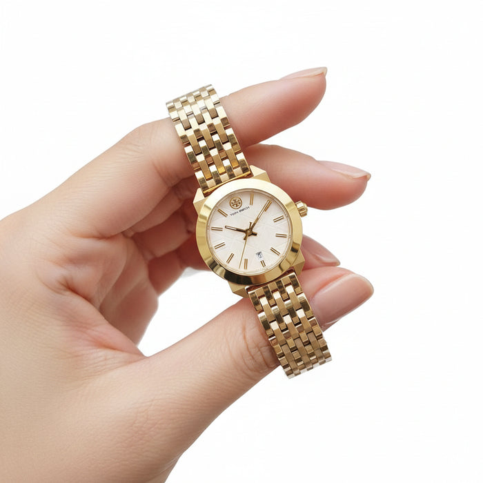 Tory Burch Whitney Ivory Dial Gold-Tone Stainless Steel Ladies Watch – TBW8000