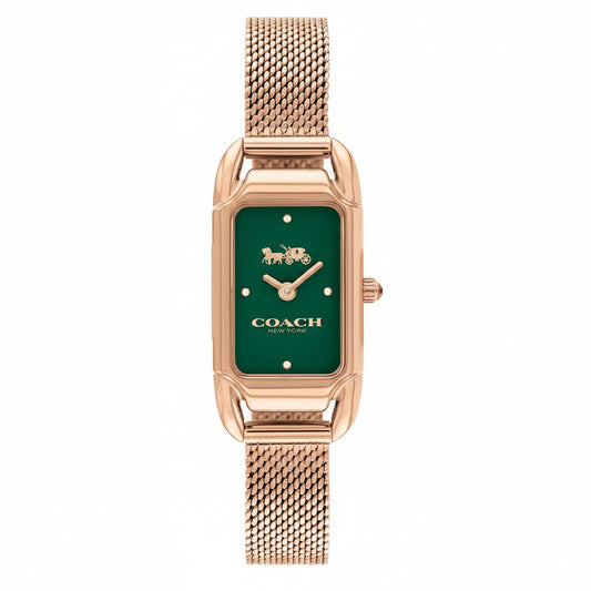 Coach Cadie Green Dial Rose Gold Mesh Bracelet Ladies Watch – 14504034