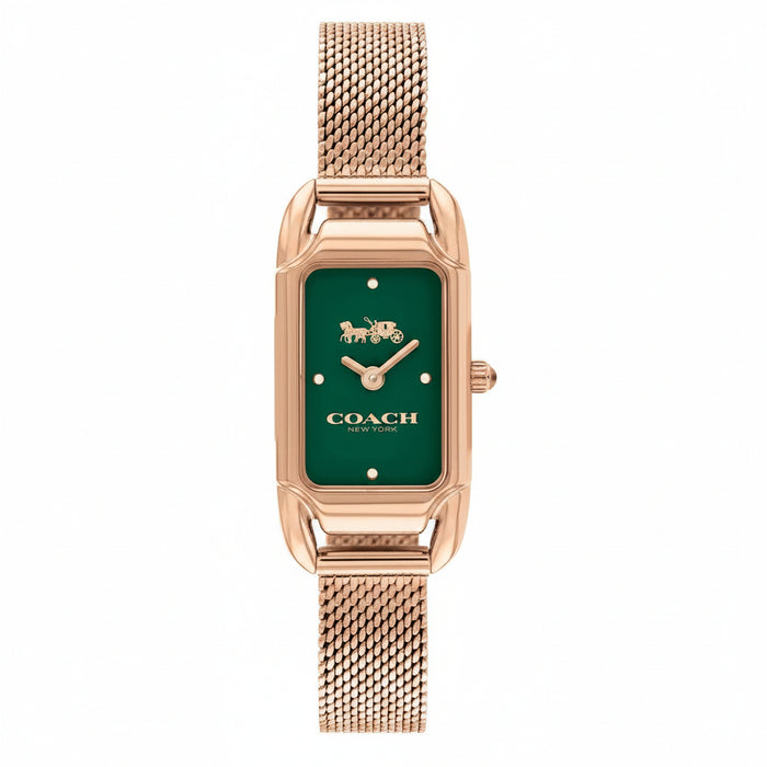 Coach Cadie Green Dial Rose Gold Mesh Bracelet Ladies Watch – 14504034