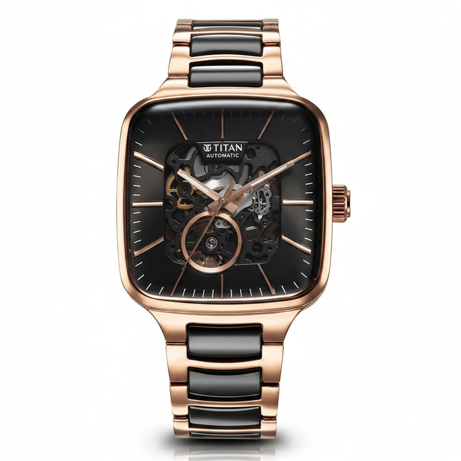 Titan Ceramic Fusion Skeleton Black Dial Automatic Men's Watch – 90175KD03