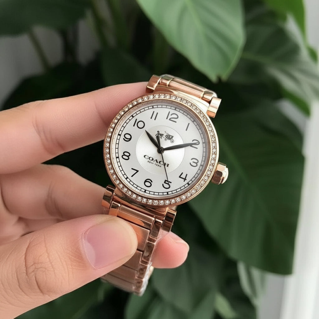 Coach Madison White Dial Rose Gold Steel Strap Ladies Watch – 14502398