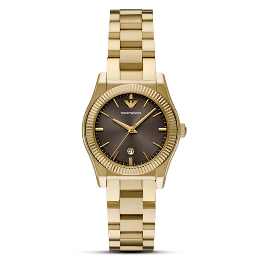 Emporio Armani Women's Brown Sunray Dial Gold-Tone Stainless Steel Watch – AR11700