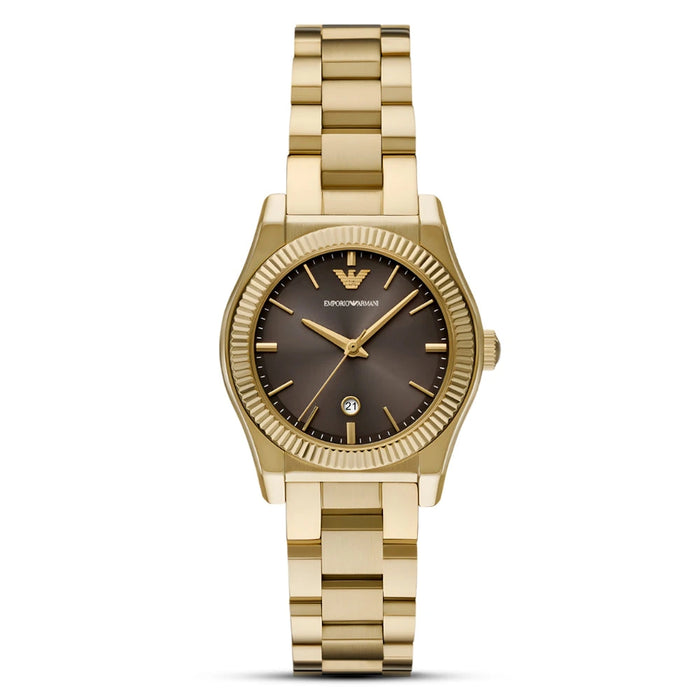 Emporio Armani Women's Brown Sunray Dial Gold-Tone Stainless Steel Watch – AR11700