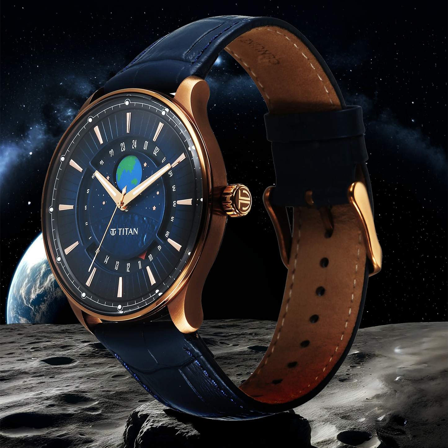 Titan Stellar Blue Dial Earth Disc Men's Watch – 1890QL01