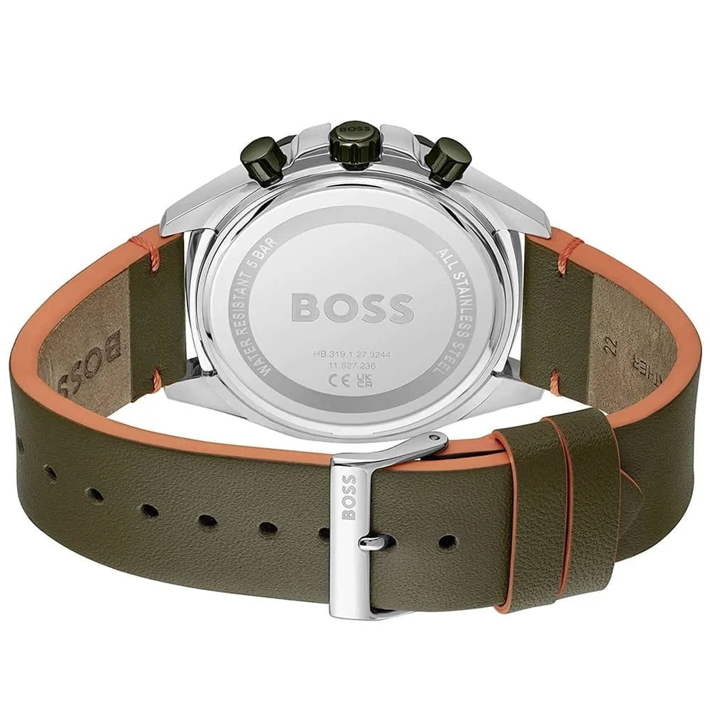 Hugo Boss Cloud Green Chronograph Leather Strap Men's Watch – 1514018